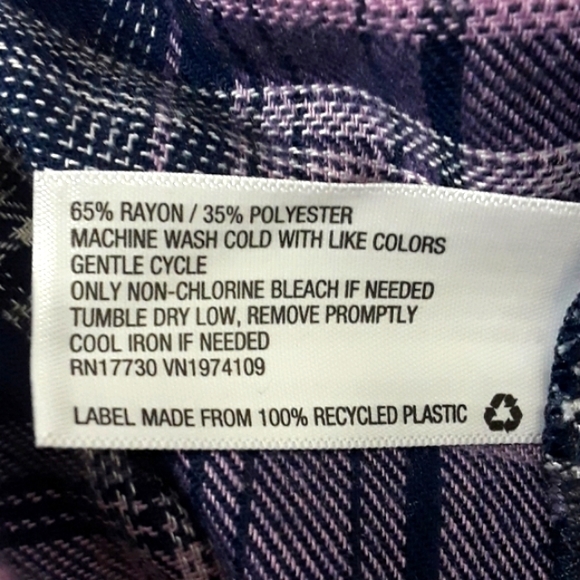 Wild Fable Sz M Plaid Button Up Highlow Back Pleat Shirt - Picture 7 of 10